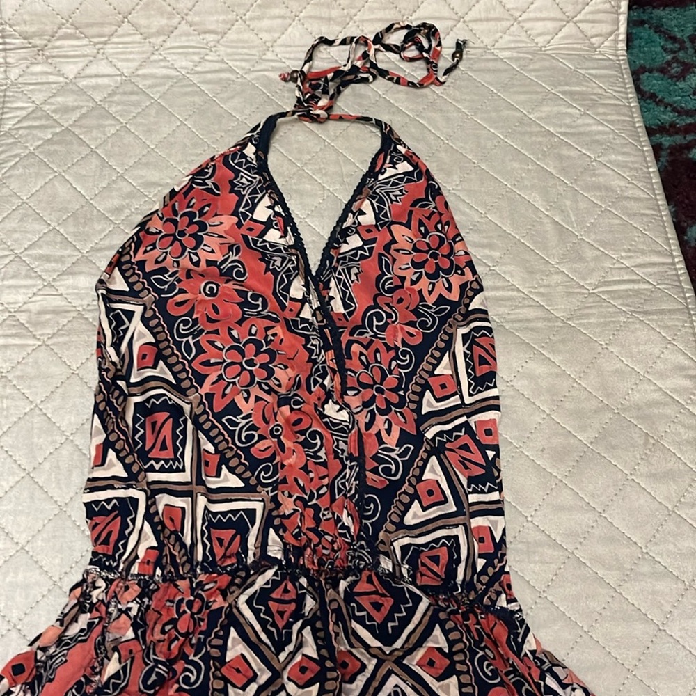 Boho print halter dress.